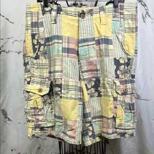 Hollister Vintage Patchwork Cargo Shorts Tropical Prints Madras Plaids Bermuda
